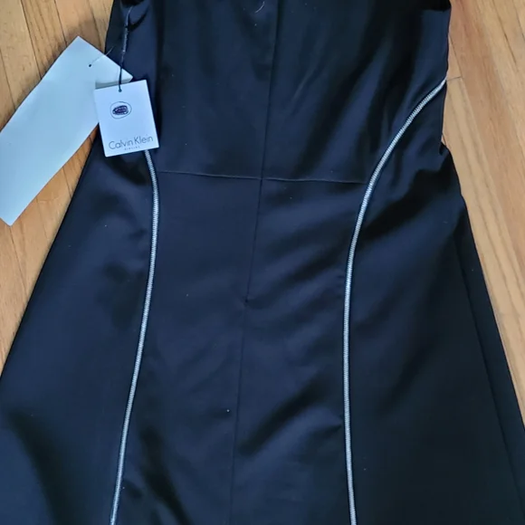 Calvin Klein Zipper Mini Sheath Dress 10 Women Black Silver Lined NEW - Picture 3 of 6